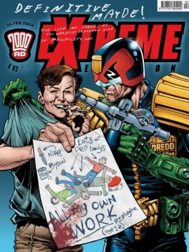 Журнал 2000 AD, на обложке Судья Дредд и Пиджей Мэйби