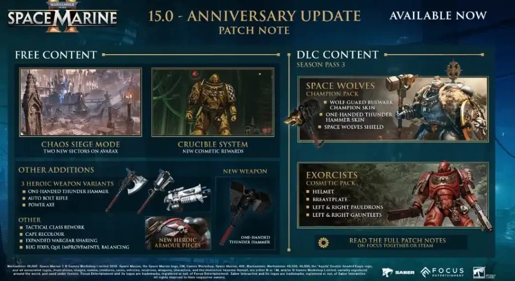 Патч 15.0 Space Marine 2